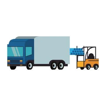 Forklift loading pvc pipe in cargo truck Ilustración de archivo