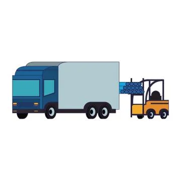 Forklift loading pvc pipe in cargo truck blue lines Ilustración de archivo