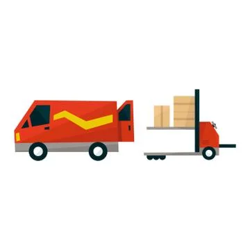 Forklift Machine Loading Carg Into The Mini Bus Stock Illustration
