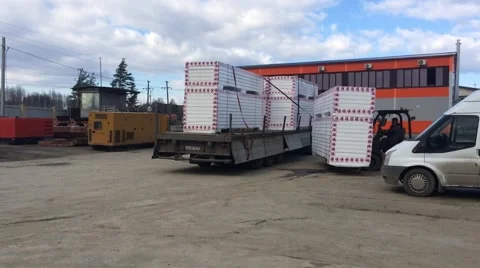 Forklift moving materials in shipping yard Stock Footage 48869467