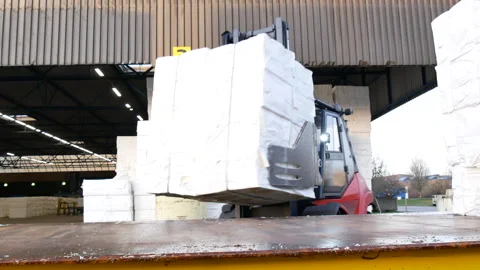 Forklift moving pulp into paper factory 29 January 2022, Amsterdam Stock Footage 294350356