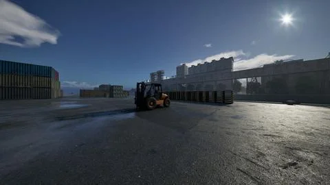 Forklift Operating in a Container Yard at Dusk Stock Illustration