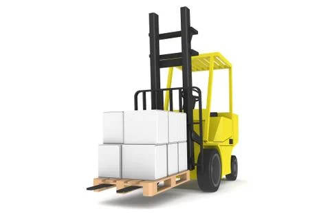 Forklift with Pallet, Front view. Part of a Blue and yellow Warehouse series. Stock Illustration