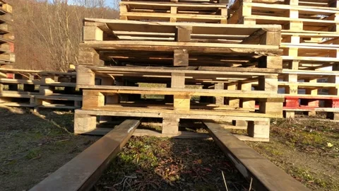 Forklift pick up stack of pallets Stock Footage 129047604