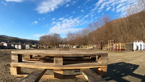 Forklift picking up and stacking pallets Stock Footage 129050054