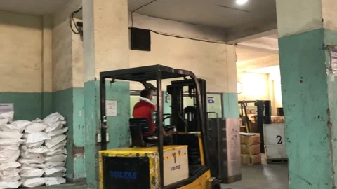 Forklift on shop floor Stock Footage 158432221