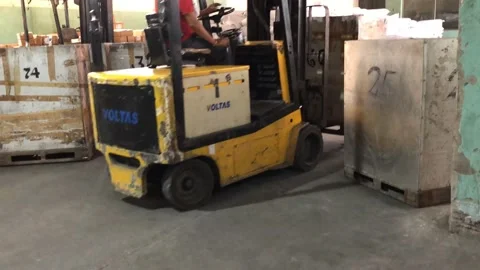 Forklift on shop floor Stock Footage 158438673
