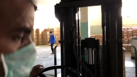 Forklift on shop floor Stock Footage 158438702