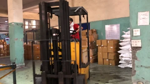 Forklift on shop floor Stock Footage 158438864