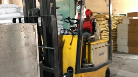 Forklift on shop floor Stock Footage 158439280