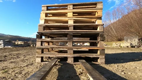 Forklift start engine, picking up, traveling pallets Stock Footage 121726231