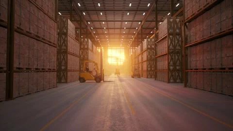 Forklift in Storage Warehouse Loading Dock Sunset Stock Footage 337812963