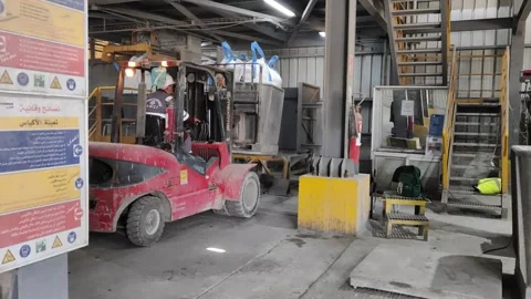 Forklift Transporting API Oil Well Cement Big Bags in Factory, 4K Stock Footage 331447253