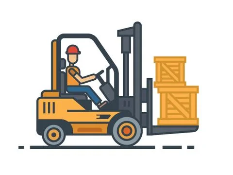 Forklift transporting boxes Stock Illustration