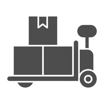 Forklift trolley with boxes solid icon, delivery and logistics symbol, Loaded イラスト素材