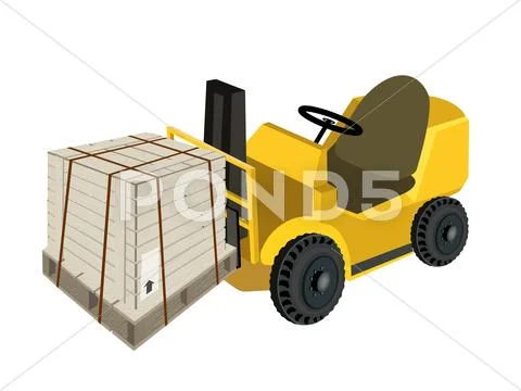 A forklift truck loading a shipping box with steel strapping Stock Illustration