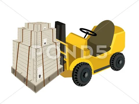 A forklift truck loading shipping boxs with steel strapping Stock Illustration