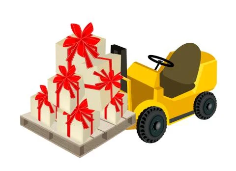 Forklift Truck Loading A Stack of Gift Boxes Illustrazione stock