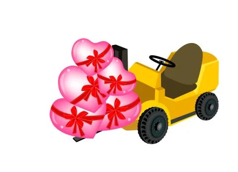 Forklift Truck Loading A Stack of Hearts Stockillustratie
