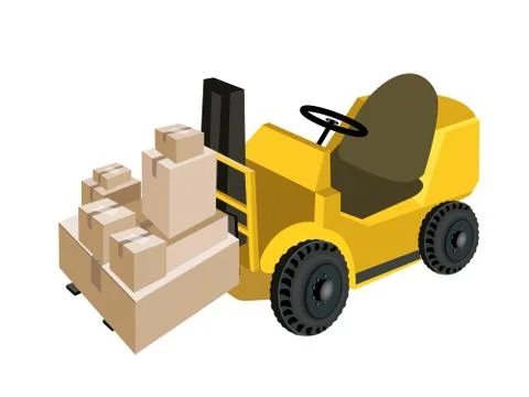 Forklift truck loading a stack of shipping box Stock Illustration