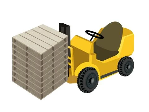 A Forklift Truck Loading Stack of Wood Pallets Stockillustratie
