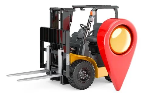 Forklift truck with map pointer. 3D rendering Stock Illustration
