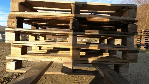 Forklift turning with stack of pallets Stock Footage 129047257