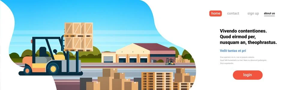 Forklift unloading loading parcel box outdoor warehouse international delivery Stock Illustration