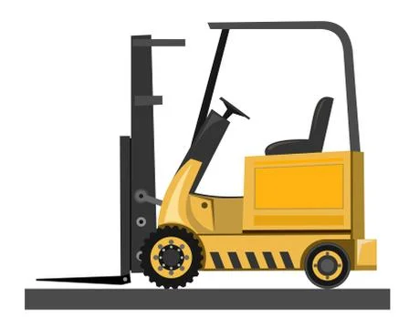 Forklift. Vector. Loading boxes, bricks, stones, barrels, cardboard packaging Stock Illustration