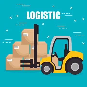 Forklift vehicle with boxes logistic services 스톡 일러스트