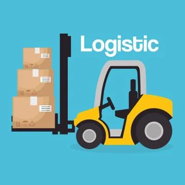 Forklift vehicle with boxes logistic services Stock Illustration