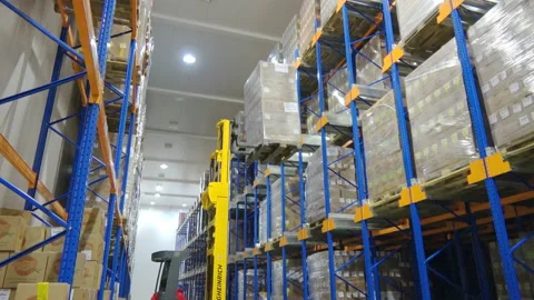 Forklift in the warehouse Stock Footage 97976626