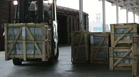Forklift work in the logistics terminal 2 Stock Footage