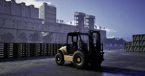 Forklift at work in urban loading dock during early morning hours Illustration