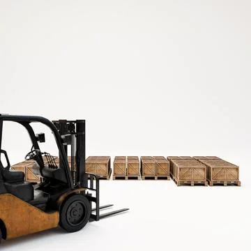 Forklift working on pallets isolated on white background Иллюстрация