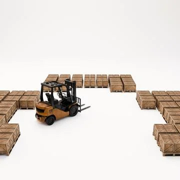 Forklift working on pallets isolated on white background Illustration