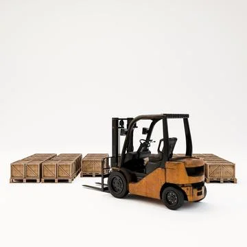 Forklift working on pallets isolated on white background Иллюстрация