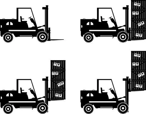 Forklifts. Heavy construction machines. Vector illustration Illustrazione stock