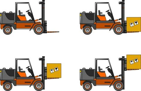 Forklifts. Heavy construction machines. Vector illustration Stock Illustration