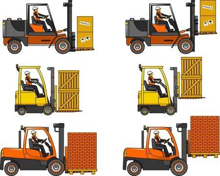 Forklifts. Heavy construction machines. Vector illustration Stock Illustration