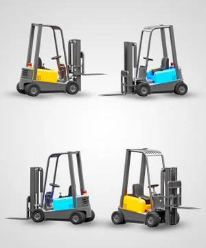 Forklifts  on isolate and clipping path on white - gray background. Stock Illustration