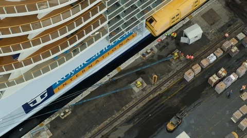 Forklifts unloading the containers from Harmony of the Seas at Port Everglades Stock Footage 117743957