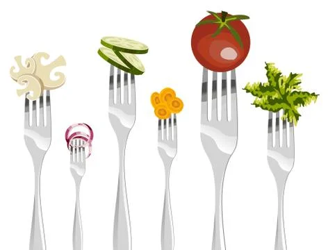 Forks and vegetables sequence. Stock Illustration