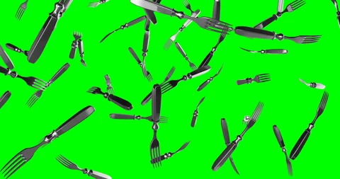 Forks falling slow motion animation Stock Footage 251764649