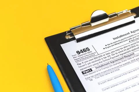 Form 9465 Installment Agreement Request background photo Stock Photos