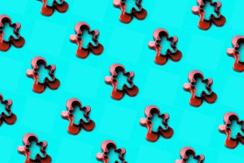 A form for cutting a gingerbread man standing on a blue emerald background Stock Photos
