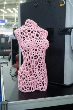 Form printed 3D printer plastic Sculpture female torso made using 3D printing Stock Photos