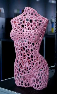 Form printed 3D printer plastic Sculpture female torso made using 3D printing Stock Photos