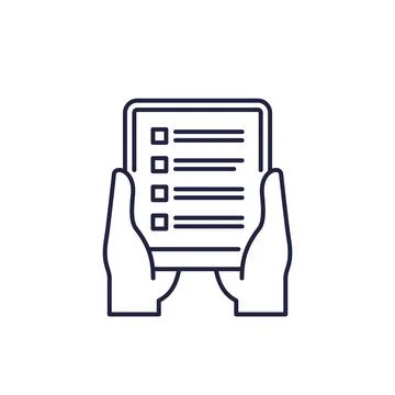 Form, survey line icon with tablet in hands Stock Illustration