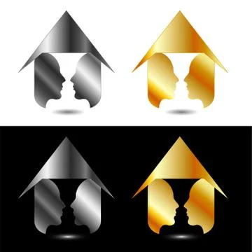 Form of vase created from 2 faces inside a house  Stock Illustration